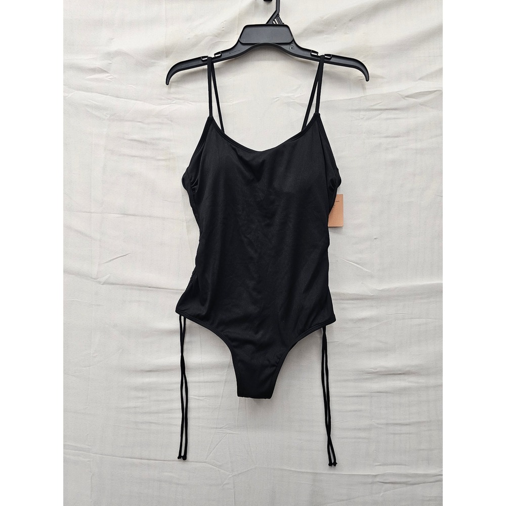 Shade & Shore Womens Ribbed One Piece Swimsuit Black Polyester Blend Size Medium